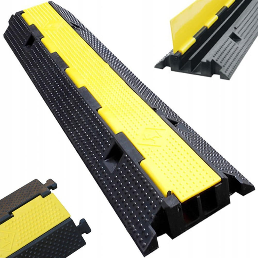 3er-Set Kabelbrücken à 1 m – 2-kanalig – 7 Tonnen Tragkraft – Kabelschutz – schwarz-gelb