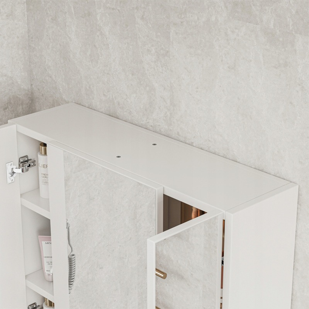 Wandhängender Badezimmerschrank mit dreifachem Spiegel, 60 cm – modern und praktisch, weiß.