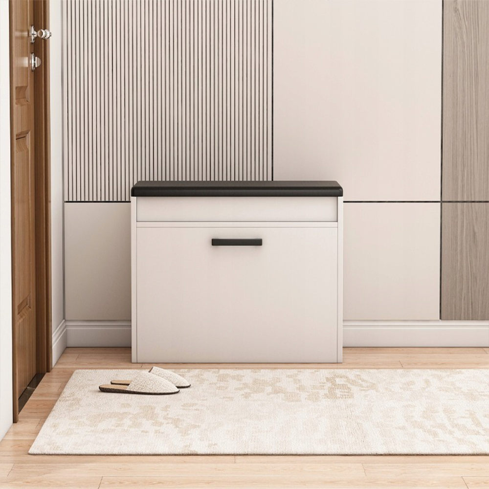 Weißer Schuhschrank mit Sitzbank – 60 × 49 × 35 cm – Sitzbank mit Stauraum