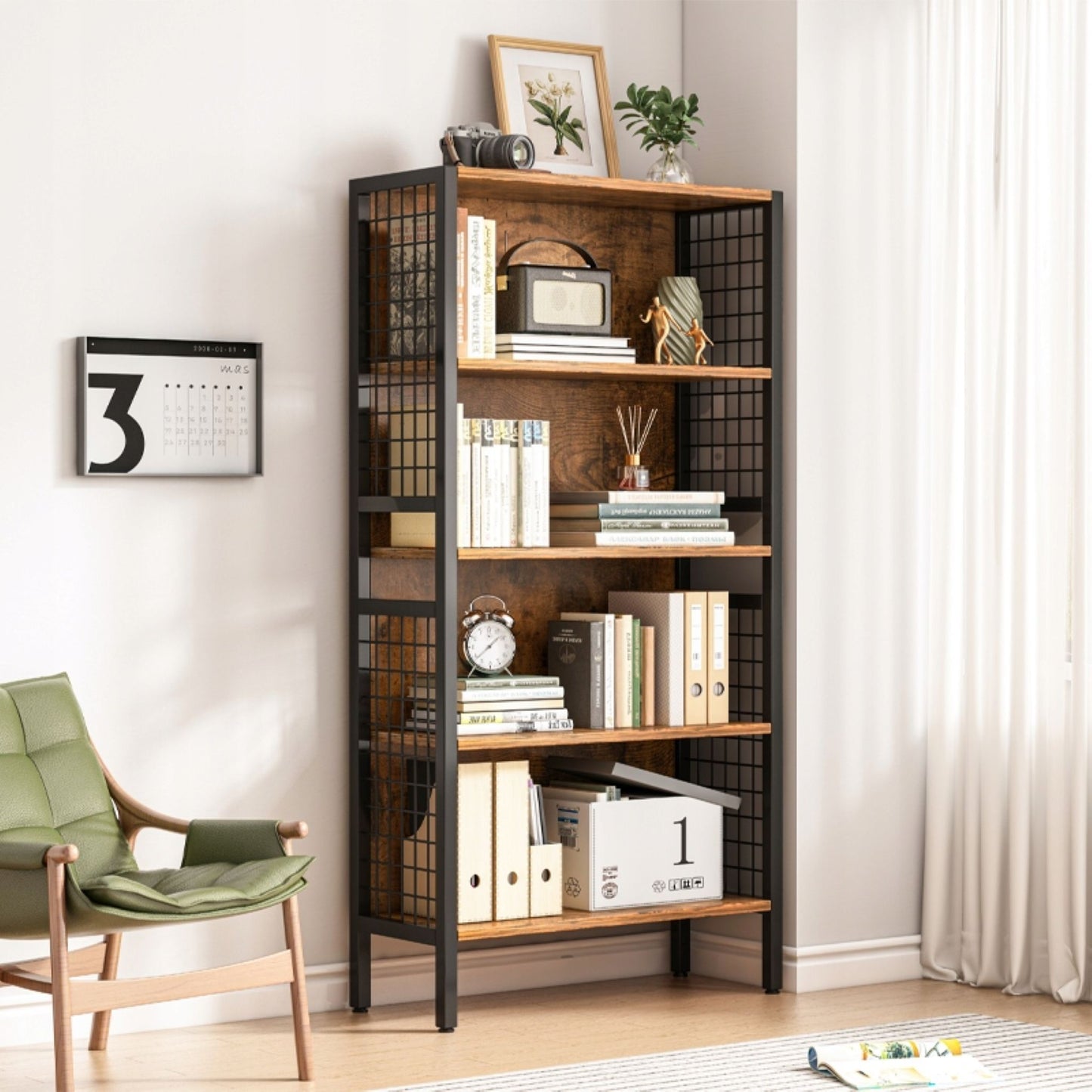 Industrieller Schrank – 74x30x155 cm, 5 Regalböden, aus MDF und Metall, Loft-Stil, kompaktes und robustes Design