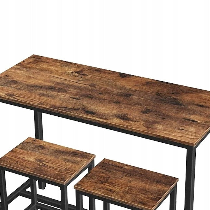 Bartisch-Set im Industrie-Stil mit 2 Hockern – 100x40x90 cm