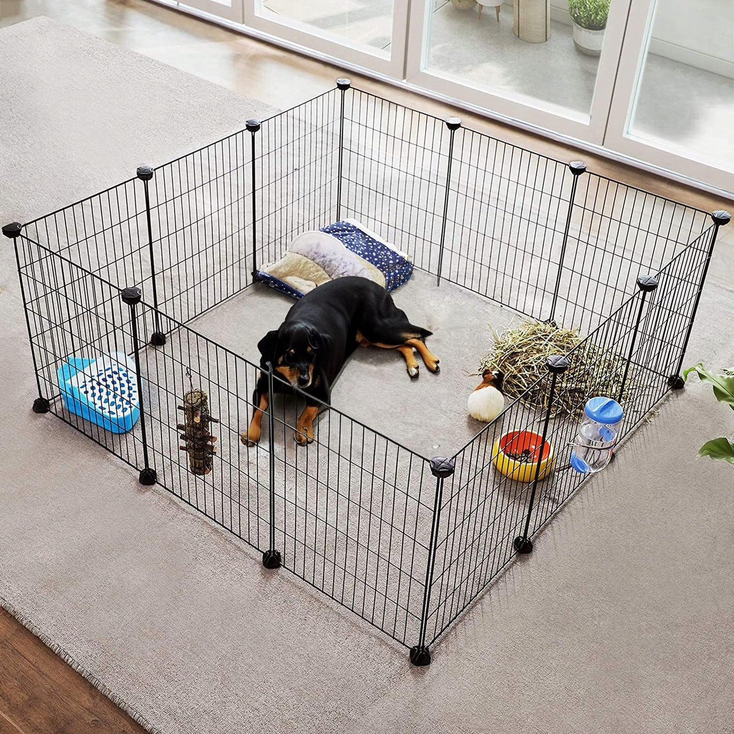 Schwarzer Metallkäfig für Hunde, Katzen, Welpen und Kaninchen, 108 x 108 cm