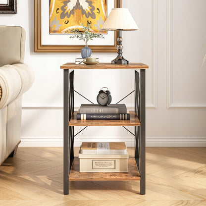 Industrieller Couchtisch mit Ablagen – 40x40x60 cm, MDF in Altholzoptik und Metallbeinen