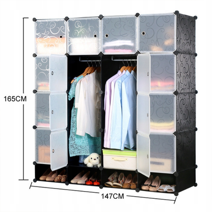 Faltbarer modularer Kleiderschrank 165x147 cm – Schrank mit Regalen und Schuhfach, ideal für das Schlafzimmer oder auf Reisen