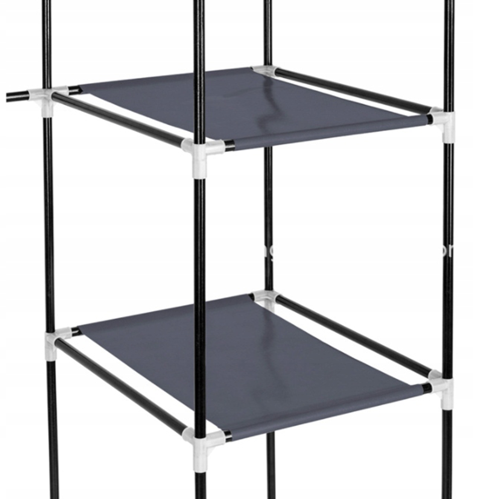 Modularer Textilschrank 170x45x175 cm mit 14 Einlegeböden und 2 Kleiderstangen – geräumiger Garderobenschrank mit Metallrahmen