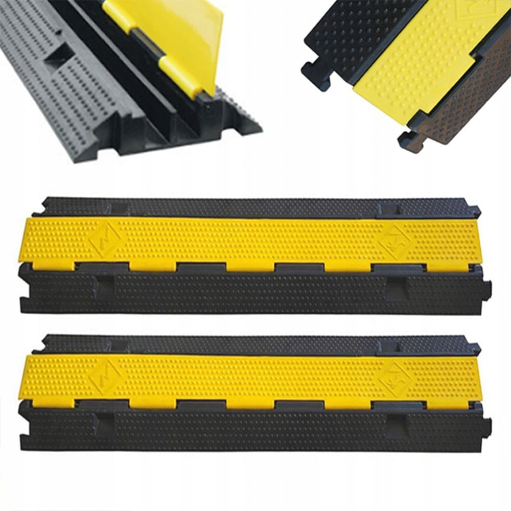 3er-Set Kabelbrücken à 1 m – 2-kanalig – 7 Tonnen Tragkraft – Kabelschutz – schwarz-gelb