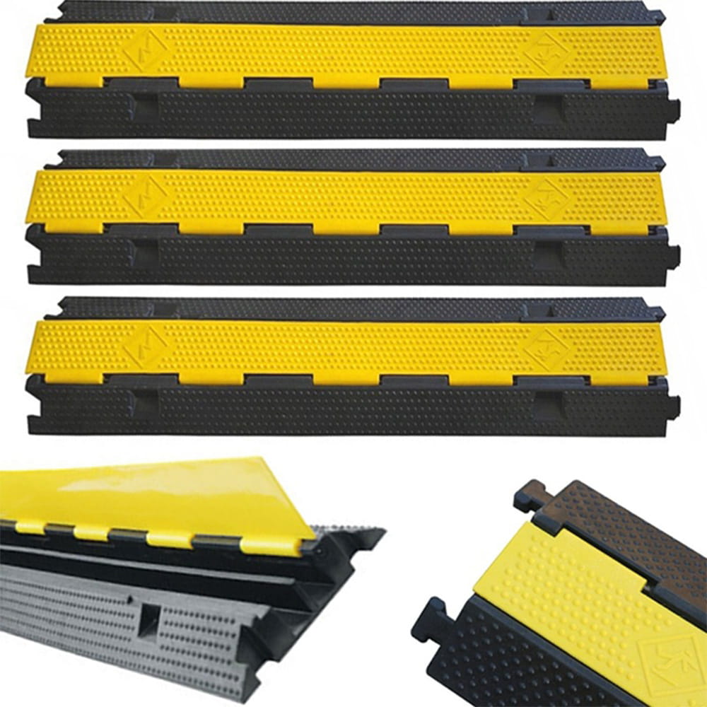 3er-Set Kabelbrücken à 1 m – 2-kanalig – 7 Tonnen Tragkraft – Kabelschutz – schwarz-gelb