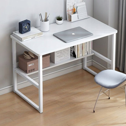 Moderner weißer Jugend-Schreibtisch mit integriertem Regal – 100x45x73 cm, aus MDF gefertigt, elegantes Design.