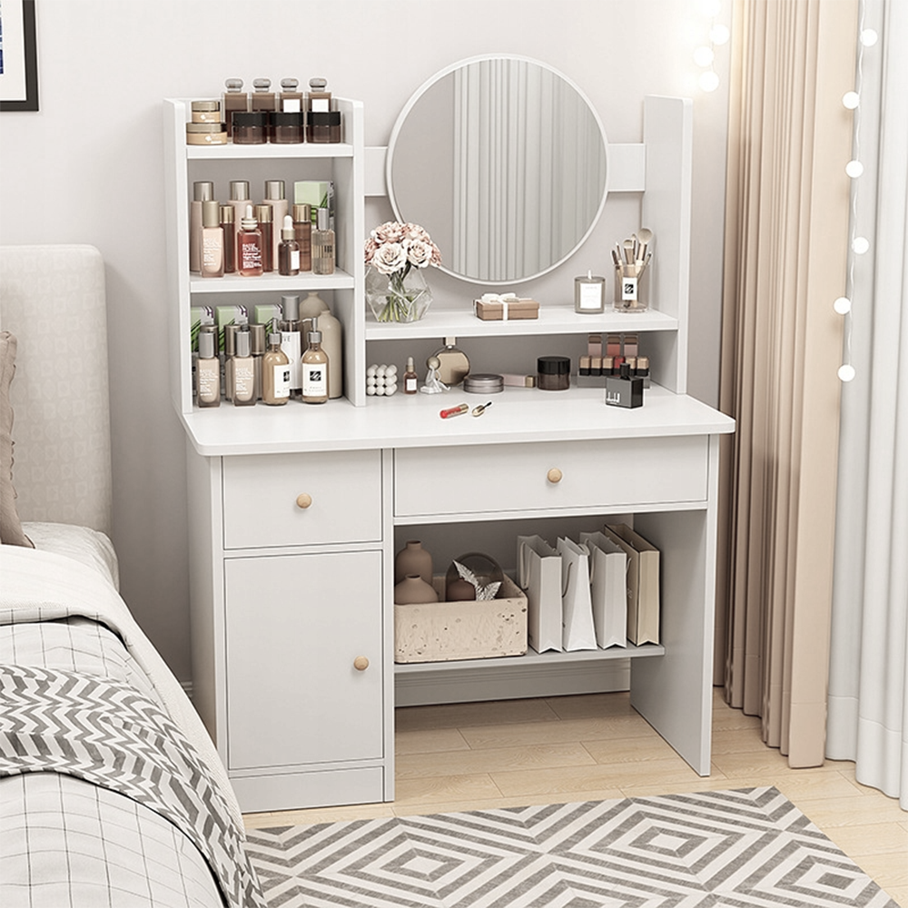Weißer Schminktisch mit Spiegel, 80x34x125 cm – Elegantes und kompaktes Möbelstück zum Schminken und Aufbewahren