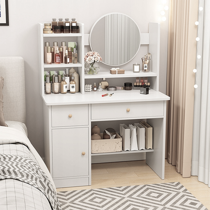 Weißer Schminktisch mit Spiegel, 80x34x125 cm – Elegantes und kompaktes Möbelstück zum Schminken und Aufbewahren