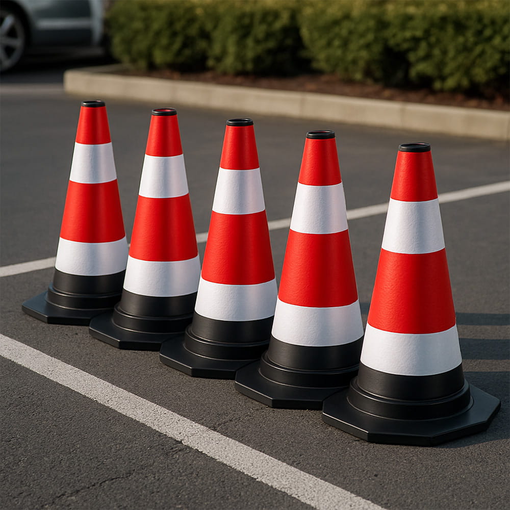 5-teiliges Set flexibler, reflektierender Leitkegel – 40 cm hoch – Sichere Bereichskennzeichnung im Verkehr und auf Baustellen