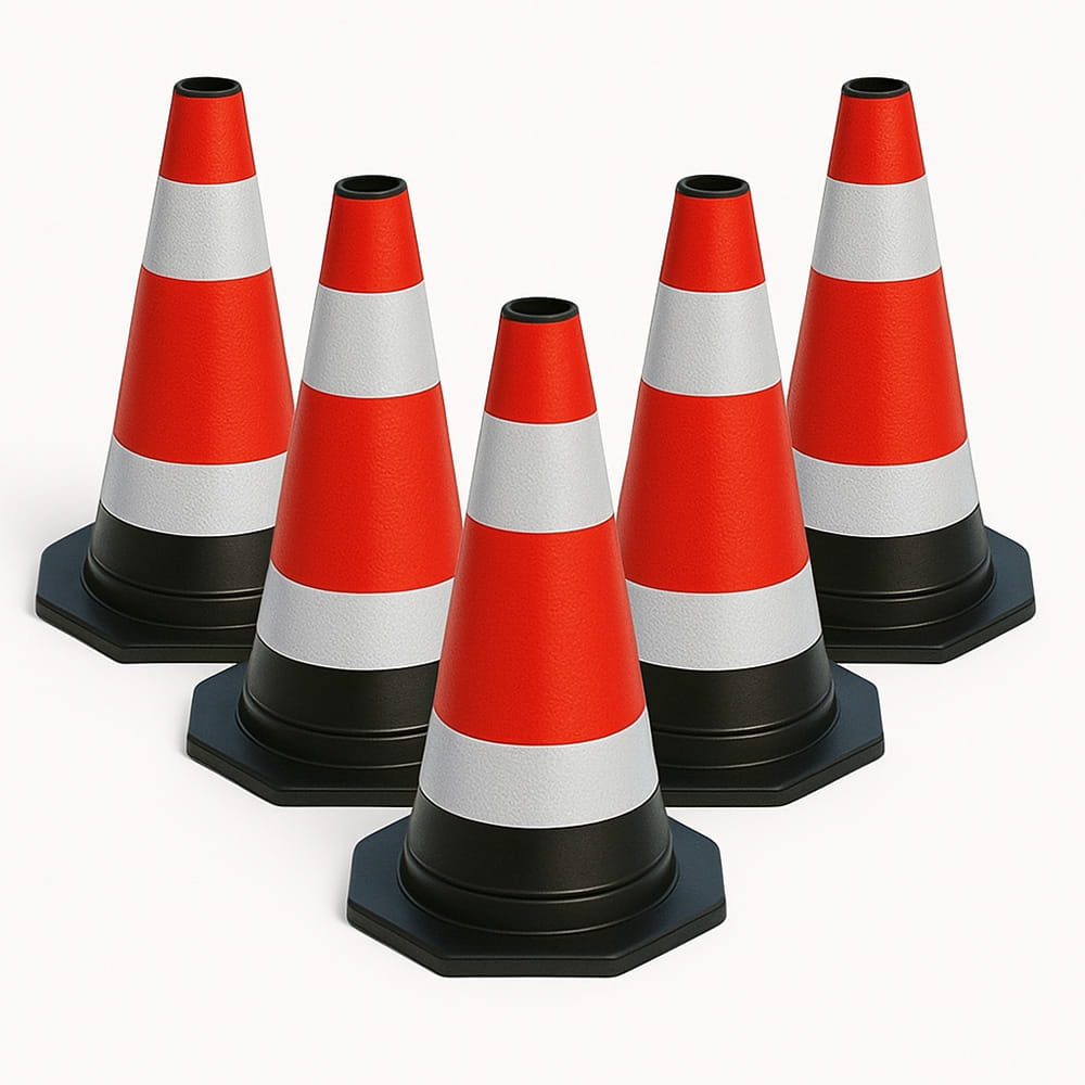 5-teiliges Set flexibler, reflektierender Leitkegel – 40 cm hoch – Sichere Bereichskennzeichnung im Verkehr und auf Baustellen