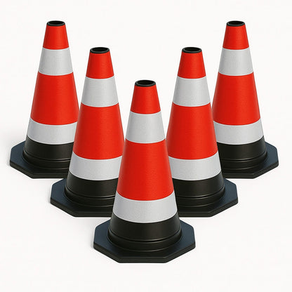 5-teiliges Set flexibler, reflektierender Leitkegel – 40 cm hoch – Sichere Bereichskennzeichnung im Verkehr und auf Baustellen