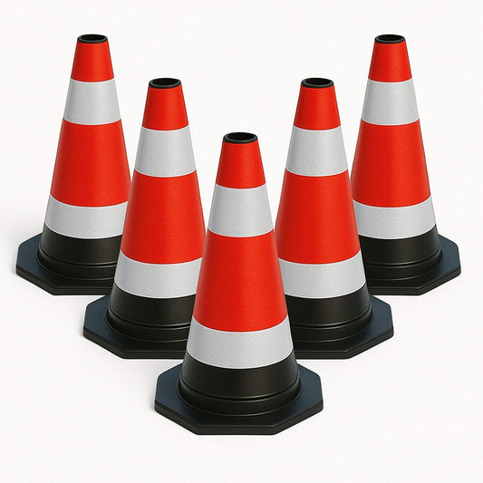 5-teiliges Set flexibler, reflektierender Leitkegel – 40 cm hoch – Sichere Bereichskennzeichnung im Verkehr und auf Baustellen