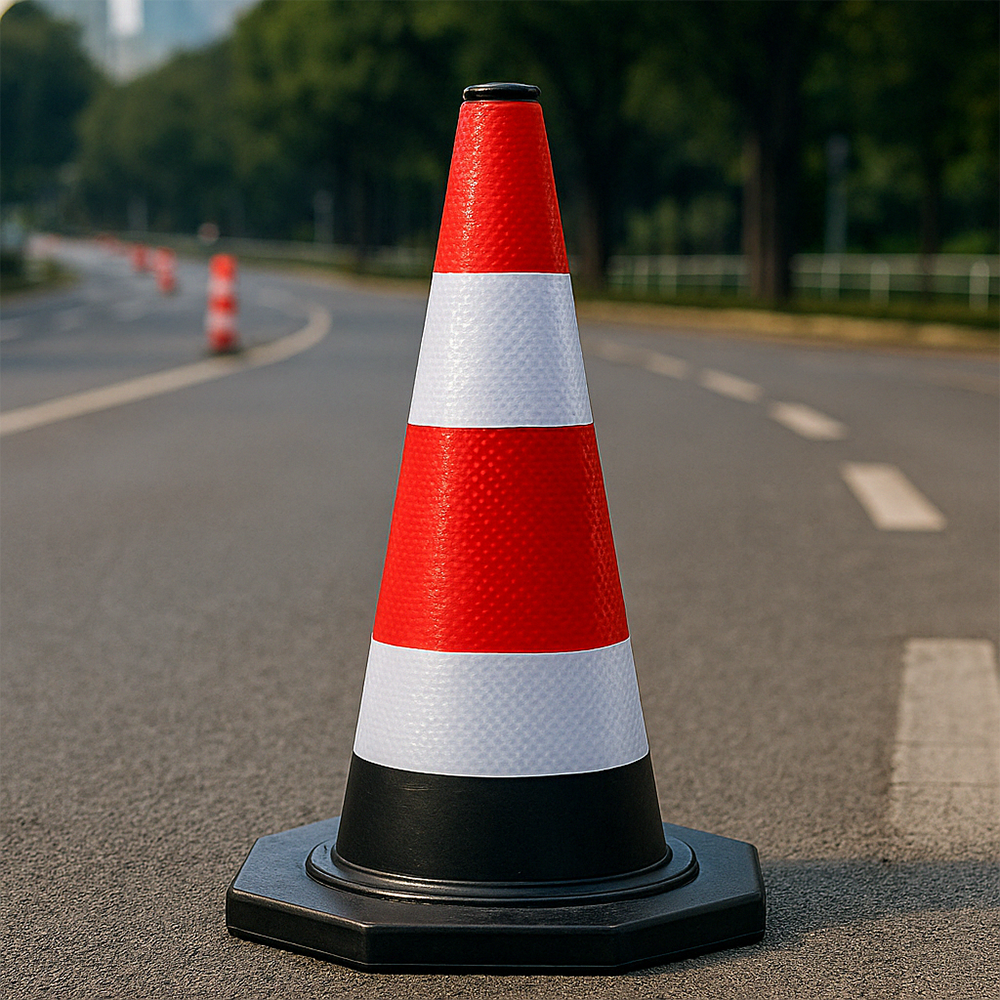 Verkehrsleitkegel 60 cm – Flexibel, mit reflektierenden Streifen – Für sichere Verkehrslenkung auf Baustellen und im öffentlichen Raum