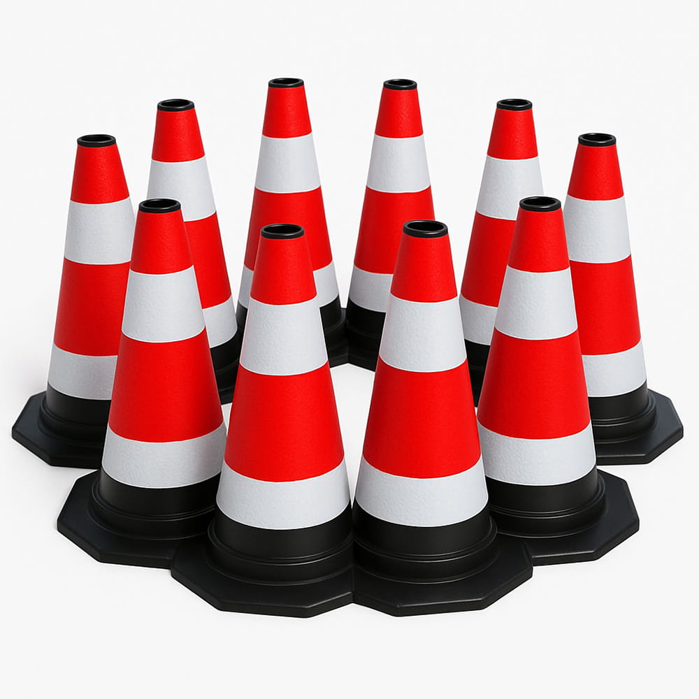 10er-Set – Flexible Verkehrsleitkegel 60 cm mit Reflektionsstreifen – Für sichere Abgrenzung im Straßenverkehr und auf Baustellen