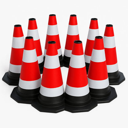 10er-Set – Flexible Verkehrsleitkegel 60 cm mit Reflektionsstreifen – Für sichere Abgrenzung im Straßenverkehr und auf Baustellen