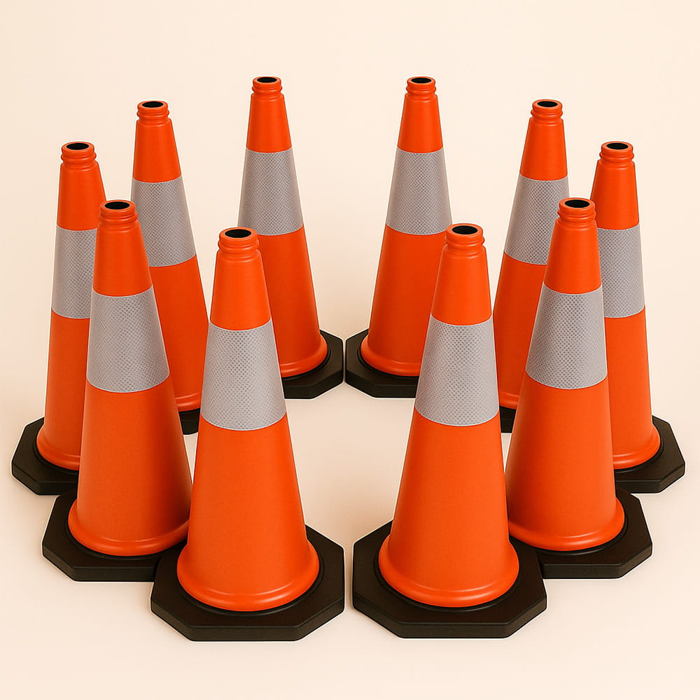 10-teiliges Set Warnleitkegel – 75 cm, wetterfest, mit reflektierendem Streifen