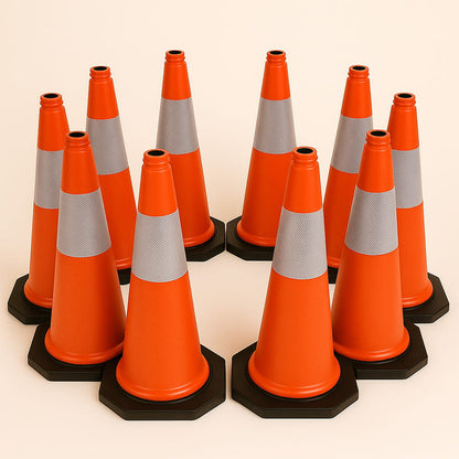 10-teiliges Set Warnleitkegel – 75 cm, wetterfest, mit reflektierendem Streifen