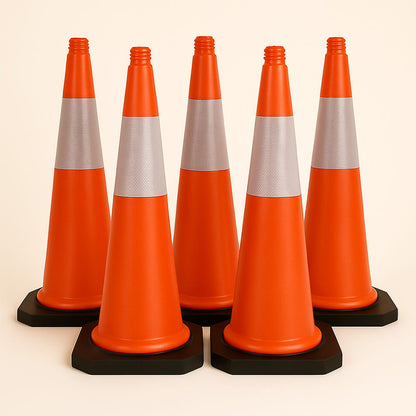5-teiliges Set Warnleitkegel mit reflektierenden Streifen – 75 cm, wetterfestes Design