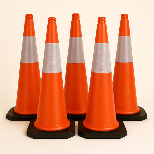 5-teiliges Set Warnleitkegel mit reflektierenden Streifen – 75 cm, wetterfestes Design