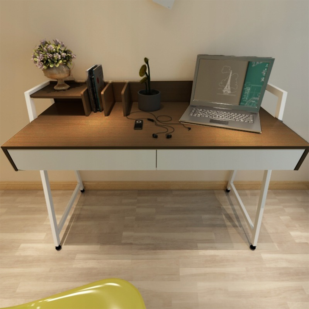 Schreibtisch im Loft-Stil mit Schubladen – 100x40x75 cm in Weiß und Dunkleiche.