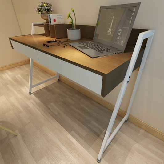 Schreibtisch im Loft-Stil mit Schubladen – 100x40x75 cm in Weiß und Dunkleiche.