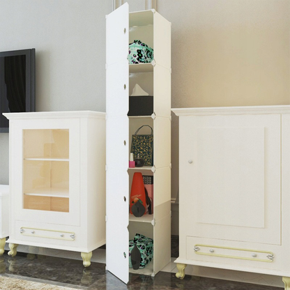 Modularer weißer Schrank mit 5 Regalböden – 185x39x37 cm, einfach zu montieren, modern