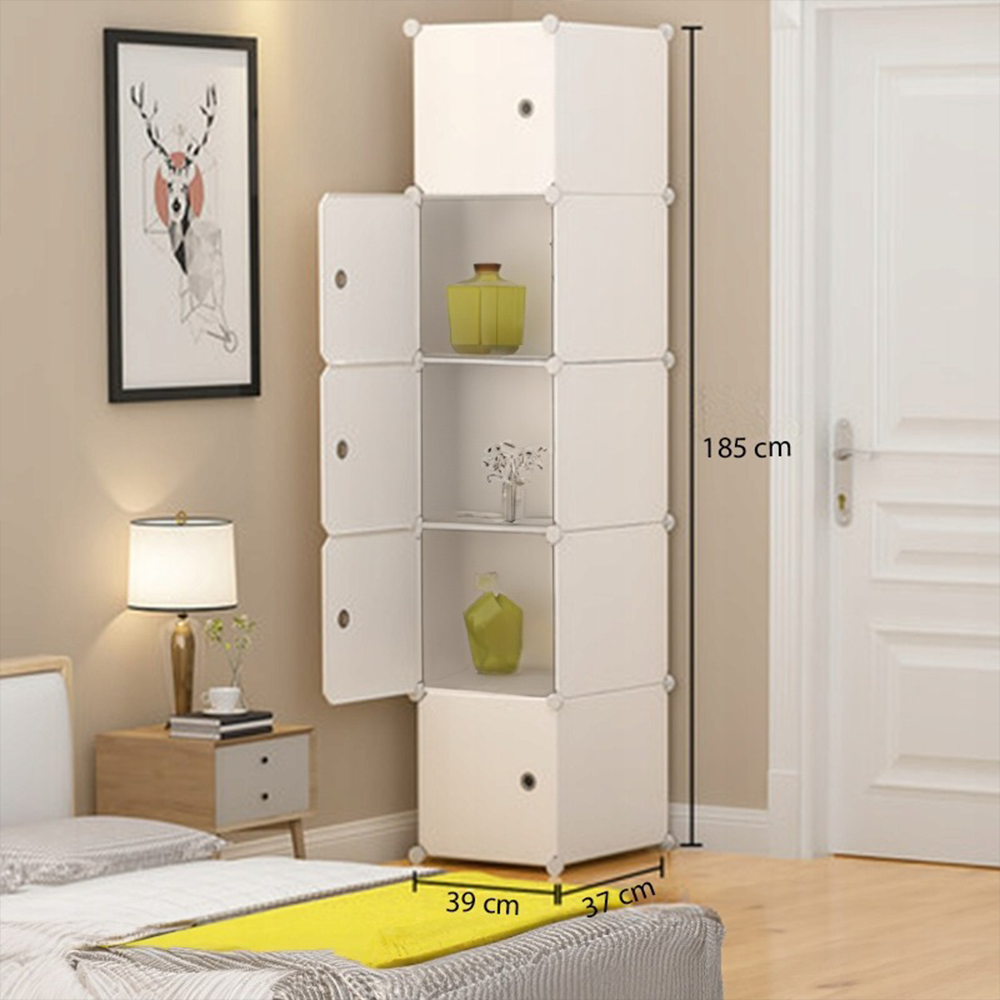 Modularer weißer Schrank mit 5 Regalböden – 185x39x37 cm, einfach zu montieren, modern