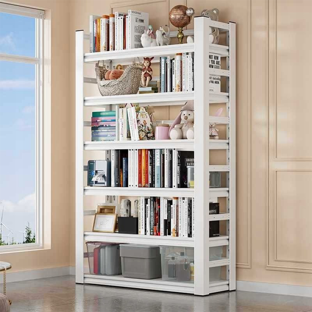Moderner weißer Bücherregal aus Metall und MDF – 174×80×30 cm, mit 6 Regalböden