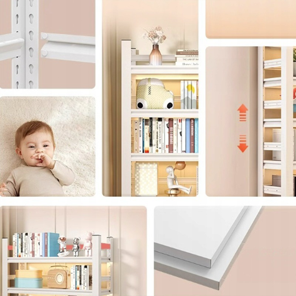 Moderner weißer Bücherregal aus Metall und MDF – 174×80×30 cm, mit 6 Regalböden