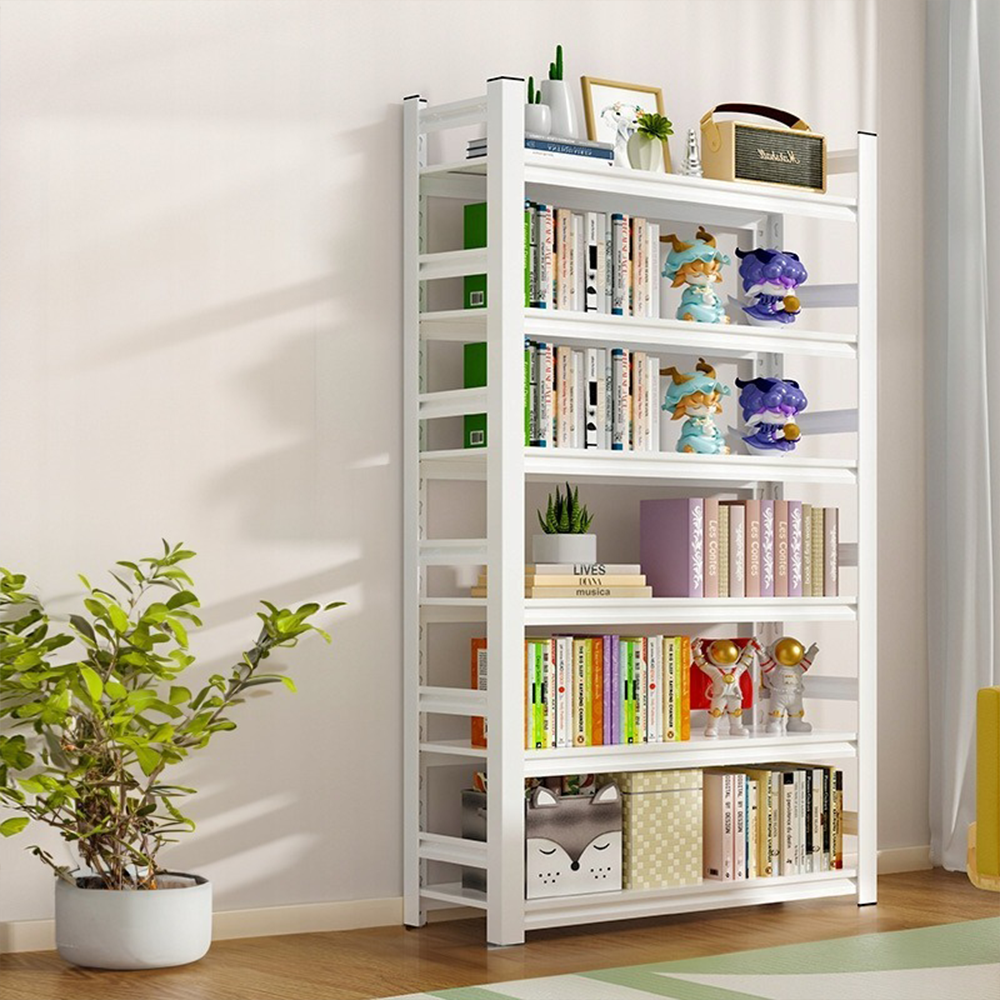 Moderner weißer Bücherregal aus Metall und MDF – 174×80×30 cm, mit 6 Regalböden