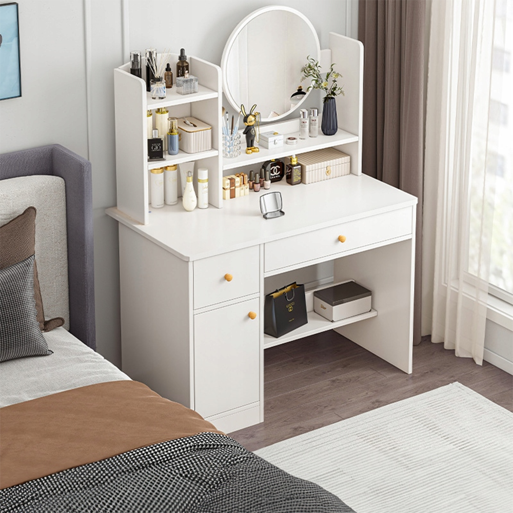Weißer Schminktisch mit Spiegel, 100x50x119 cm – modern, geräumig, leicht zu montieren