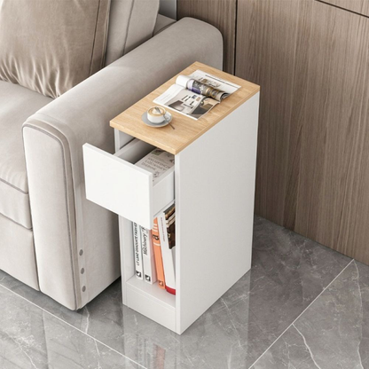 Weißer Nachttisch mit Schublade und Ablage – 60x20x33 cm, Loft-Stil, Hell-Eiche