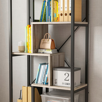 Bücherregal im Industrial-Stil mit 8 Ablagen – 132x74x35 cm | Schwarz & Braun | Modernes Loft-Design