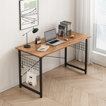 Schreibtisch im Loft-Stil, rustikales Braun – 100x50x70 cm, mit Metallgestell