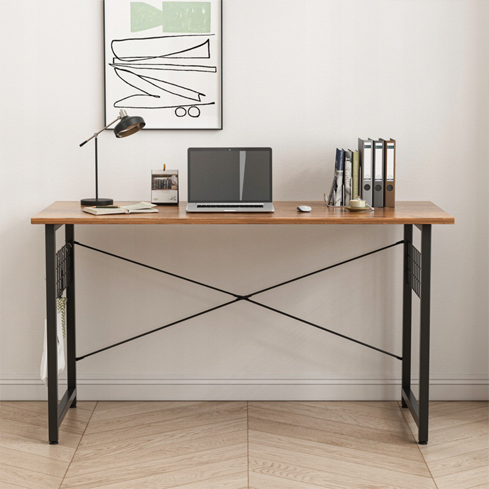 Schreibtisch im Loft-Stil, rustikales Braun – 100x50x70 cm, mit Metallgestell