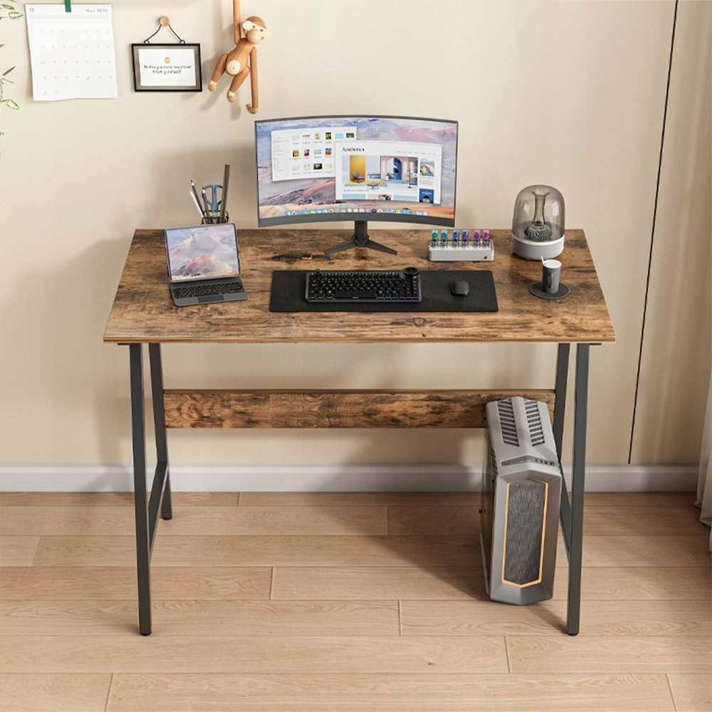 Industrieller Schreibtisch im Loft-Stil 100x50 cm – rustikale Tischplatte, schwarzes Metallgestell