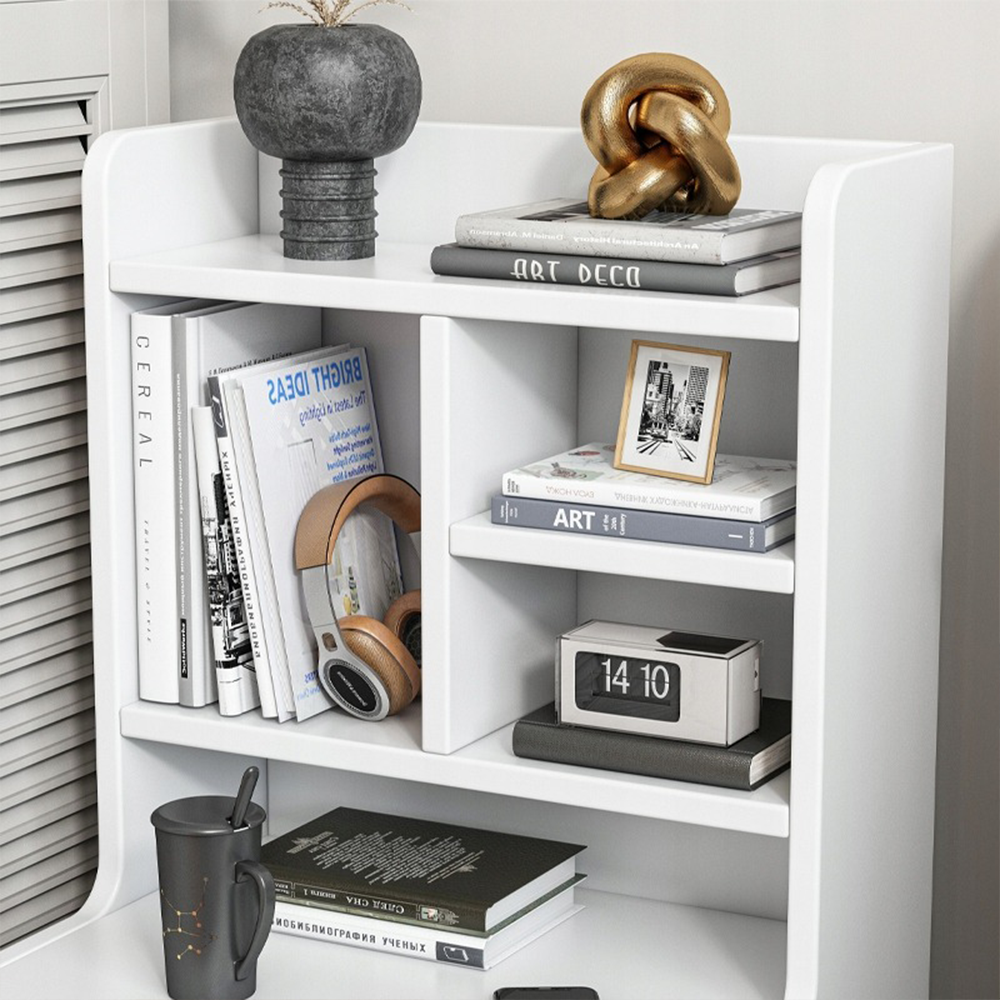 Weißer Nachttisch mit 2 Schubladen und offenen Regalfächern – 36x43x90 cm, skandinavischer Stil