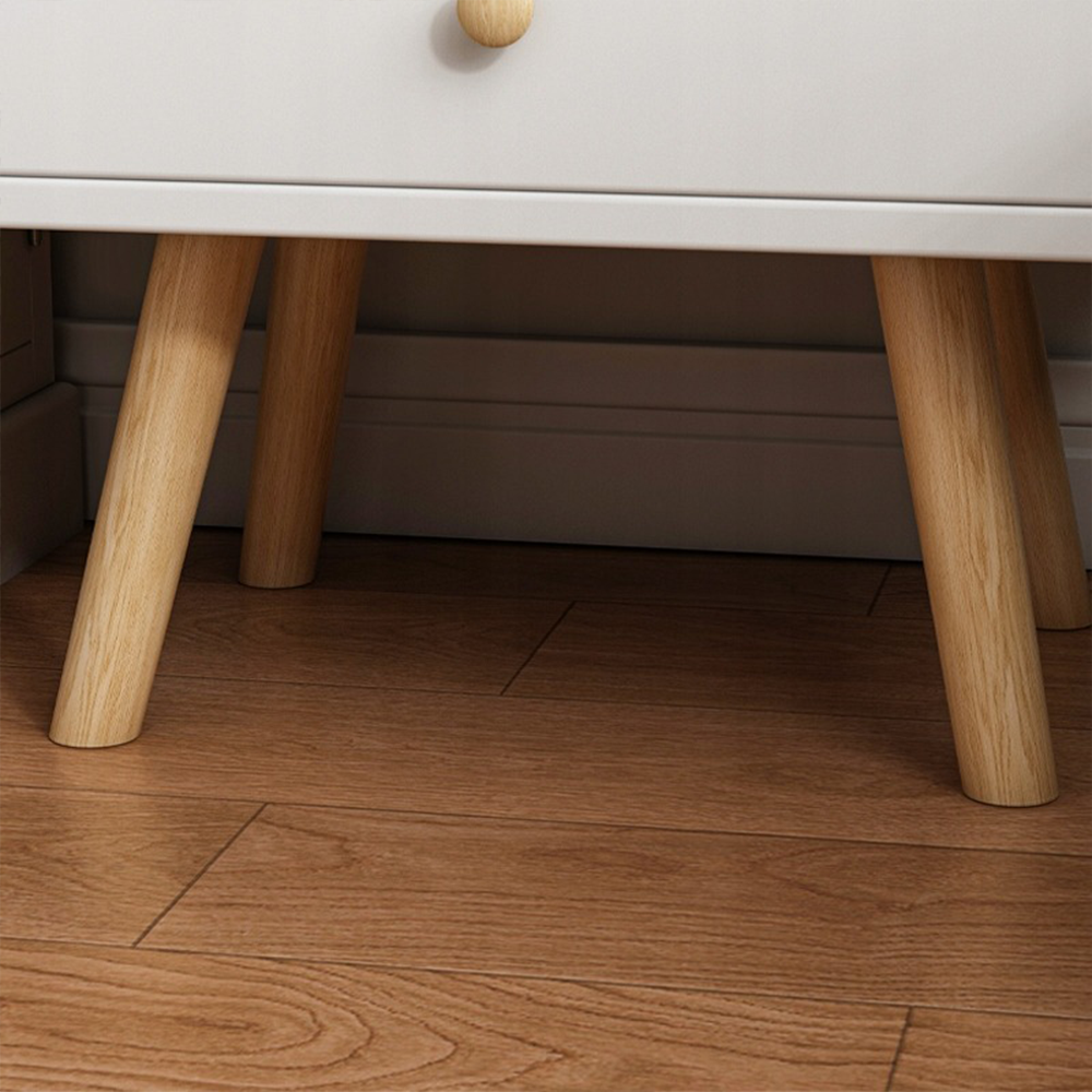 Weißer Nachttisch mit 2 Schubladen und offenen Regalfächern – 36x43x90 cm, skandinavischer Stil