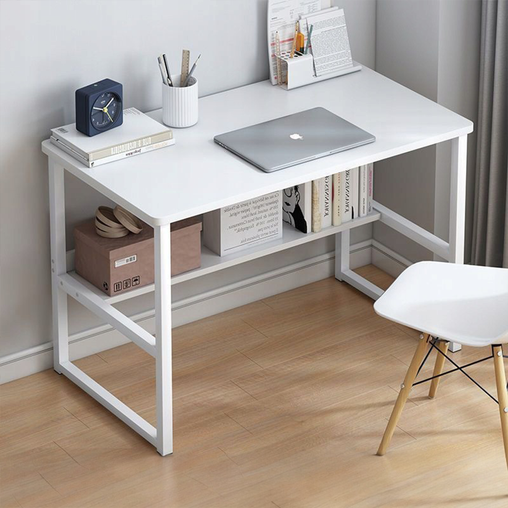 Moderner weißer Computertisch im Loft-Stil mit 100 cm Regal