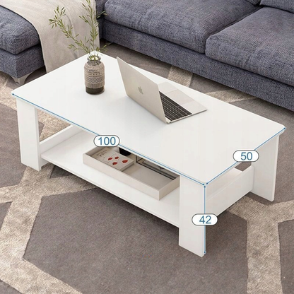 Weißer Couchtisch 100x50x42 cm – mit praktischem Ablagefach, modernes Design