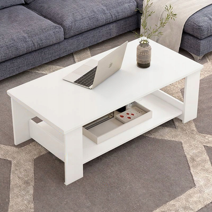 Weißer Couchtisch 100x50x42 cm – mit praktischem Ablagefach, modernes Design