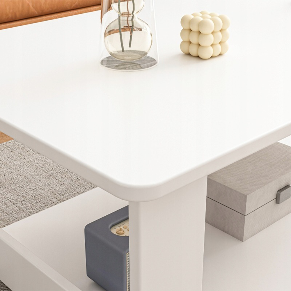 Weißer Couchtisch 100x50x42 cm – mit praktischem Ablagefach, modernes Design