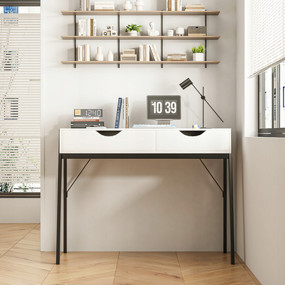 Moderner Schreibtisch in Mattweiß mit Schubladen und schwarzen Metallbeinen – 80x40x90 cm
