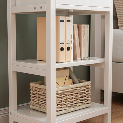 Weißer Nachttisch mit Schublade und 2 Ablagen – Loft-Stil, MDF, 45x68x30 cm