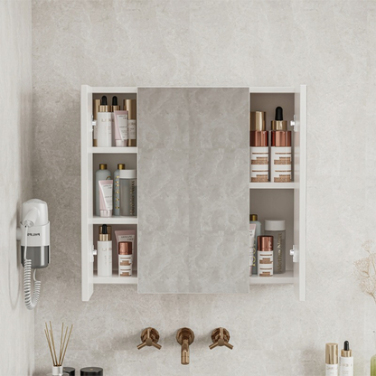 Wandhängender Badezimmerschrank mit dreifachem Spiegel, 60 cm – modern und praktisch, weiß.