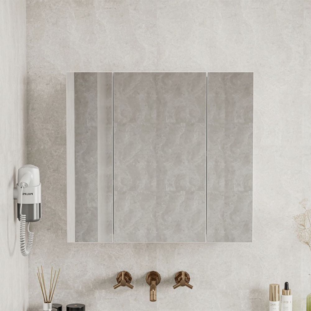 Wandhängender Badezimmerschrank mit dreifachem Spiegel, 60 cm – modern und praktisch, weiß.