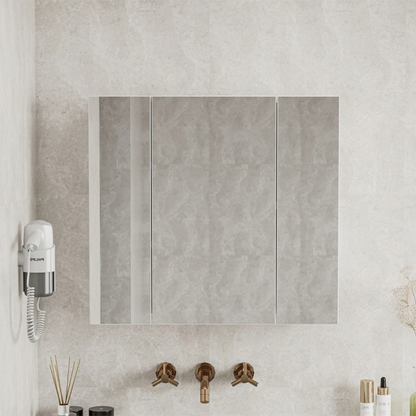 Wandhängender Badezimmerschrank mit dreifachem Spiegel, 60 cm – modern und praktisch, weiß.