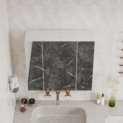 Wandhängender Badezimmerschrank mit dreifachem Spiegel, 60 cm – modern und praktisch, weiß.